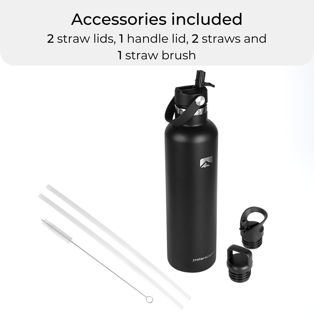 Insulated Water Bottle With Straw Narrow Mouth 1000 ml Black