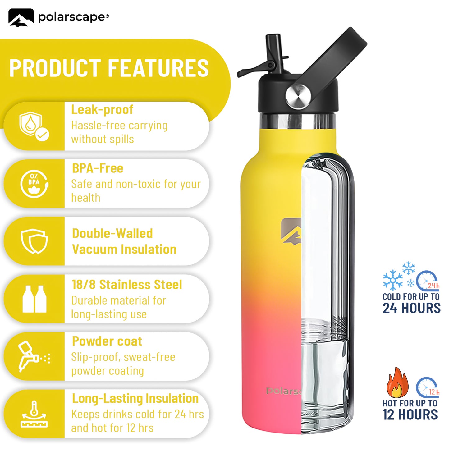 Insulated Water Bottle With Straw Narrow Mouth 500 ml Sunny Sorbet