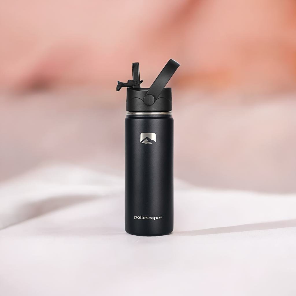 Insulated Water Bottle With Straw Wide Mouth 500 ml Black