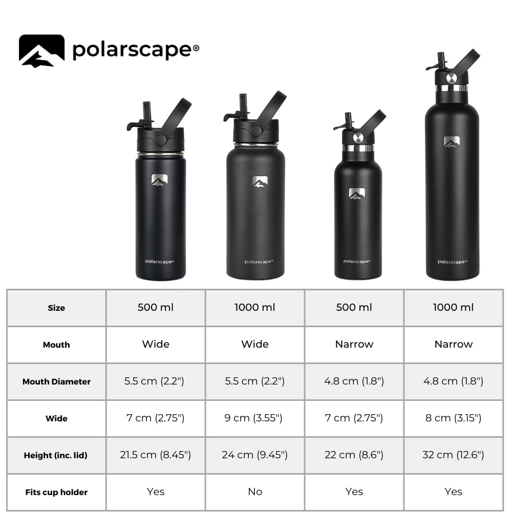 Insulated Water Bottle With Straw Wide Mouth 500 ml Black – polarscape