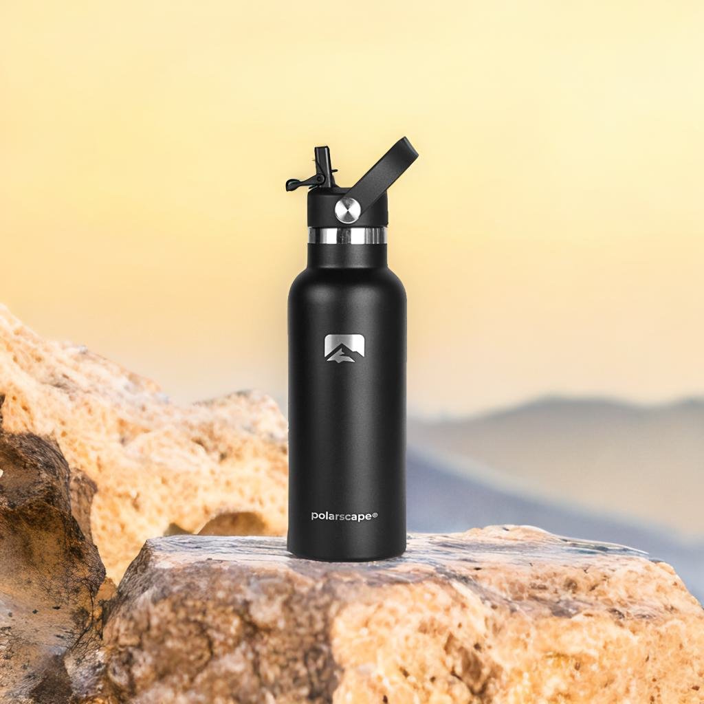 Insulated Water Bottle With Straw Narrow Mouth 500 ml Black